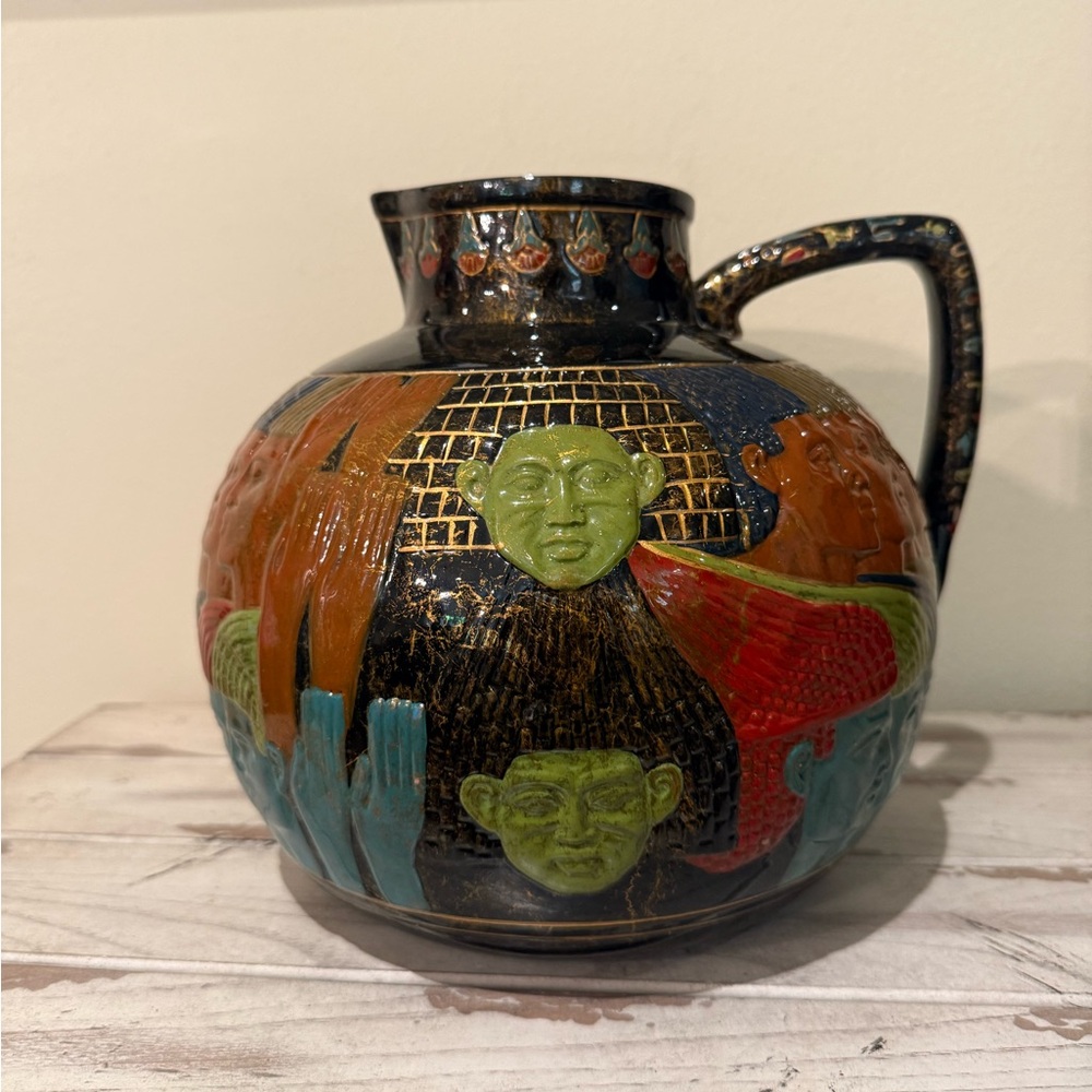 Egyptian Style Polychrome Ceramic Veronese Jug Pitcher Summit Collection